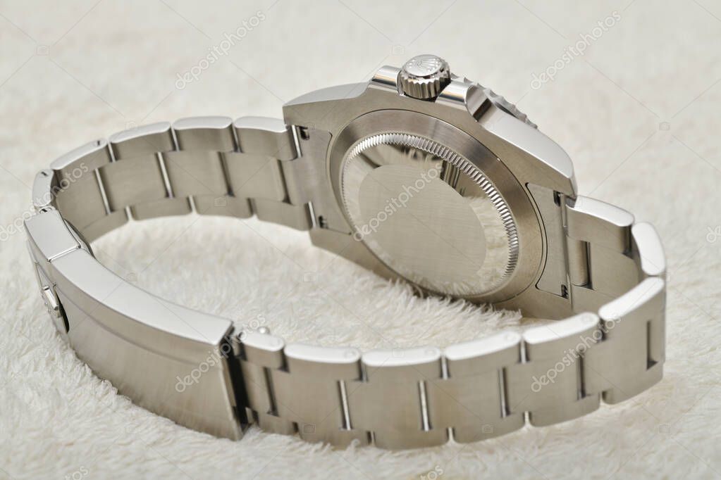 Bangkok Thailand- January 28,2021:Close the watch strap and stainless steel watch strap.