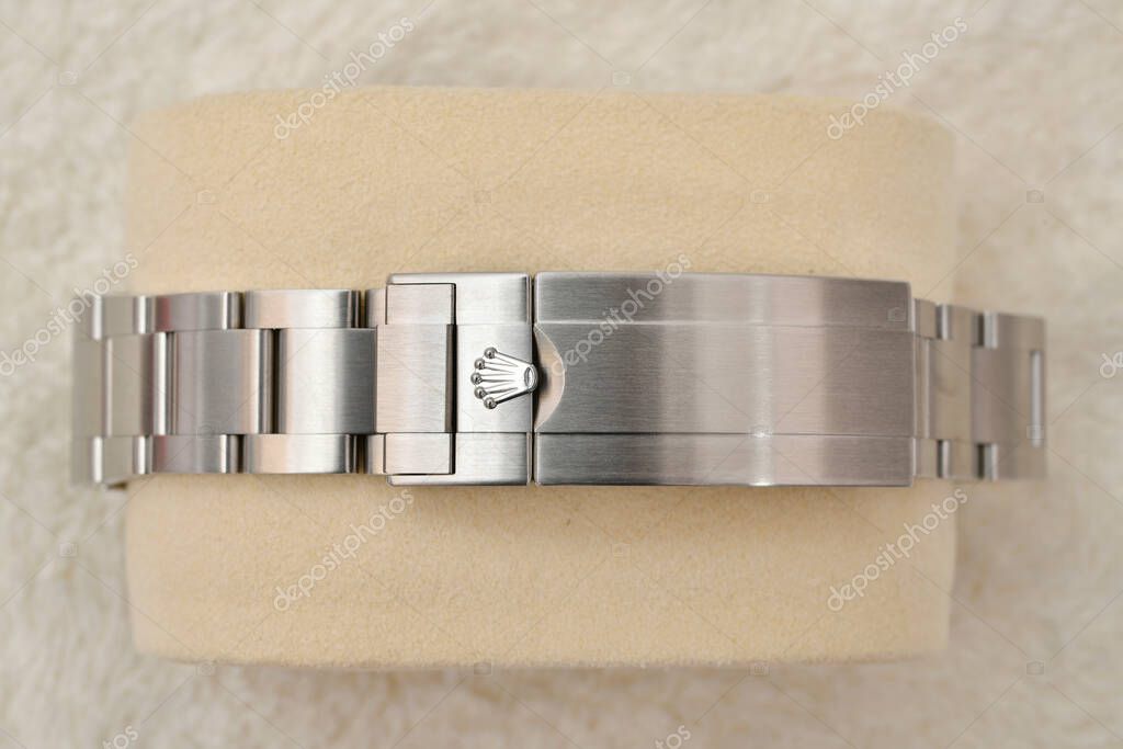 Bangkok Thailand- January 28,2021:Close the watch strap and stainless steel watch strap.