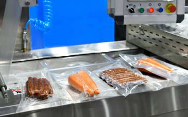 Yüksek performanslı makineler gıda ürünlerini taşıma bantları ve gıda üretim endüstrisinde üretim hatlarına sarıyorlar.