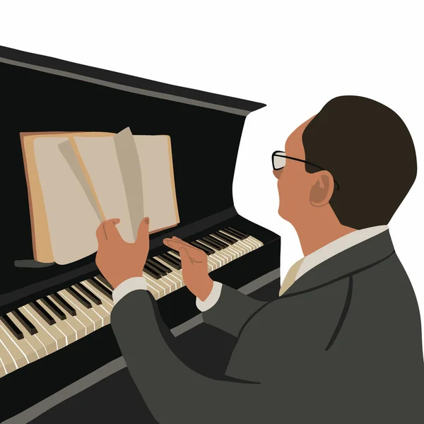 Piyano Çalan Bir Adamın Izole Edilmiş Görüntüsü — Stok Vektör