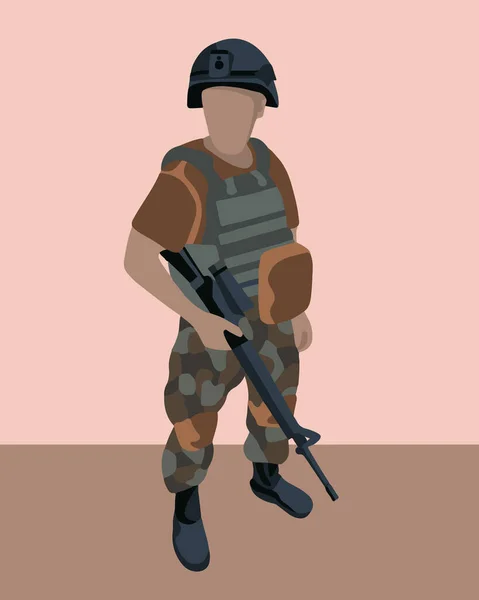 Vektor Isolierte Illustration Eines Militärangehörigen Mit Einer Waffe — Stockvektor