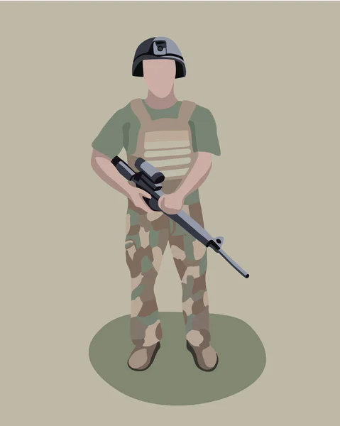 Ilustración Aislada Vectorial Militar Armado — Vector de stock