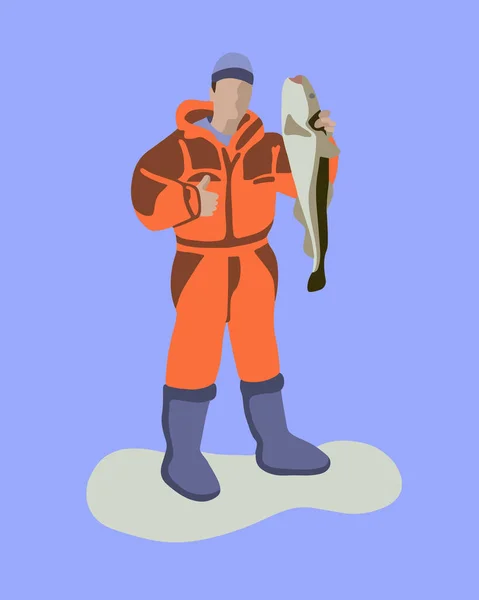 Vektor Isolierte Illustration Eines Fischers Mit Fang — Stockvektor