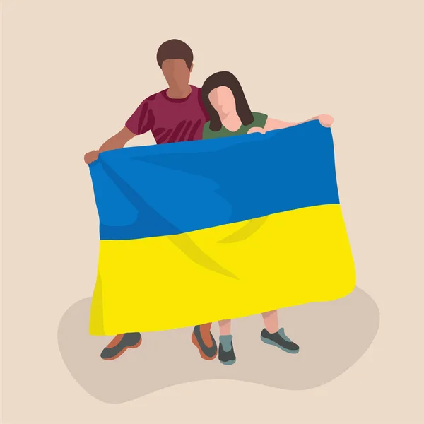 Vector Isolated Illustration Couple Holding Ukrainian Flag — Stock Vector
