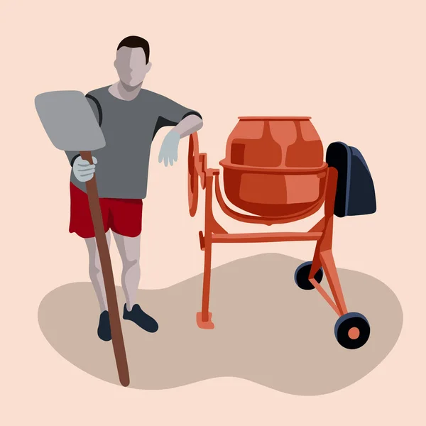 Illustration Vectorielle Isolée Homme Avec Une Bétonnière — Image vectorielle