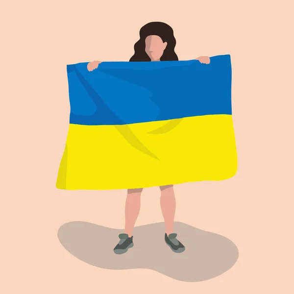 Вектор Ілюстрована Ілюстрація Дівчини Прапором України — стоковий вектор