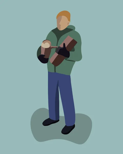 Векторная Изолированная Иллюстрация Человека Держащего Дрова — стоковый вектор
