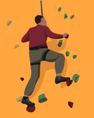 Kaya tırmanışı duvarındaki bir adamın izole edilmiş görüntüsü..