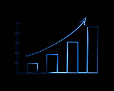 Vector isolated illustration of progress graph. Achieving financial success over a period of time. Neon growth chart.