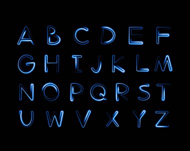 Vector isolated illustration of English alphabet with neon effect.