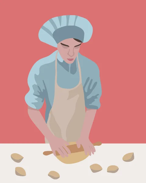 Wektor Odizolowany Ilustracja Kucharza Chłopca Proces Przygotowania Ciasta Gotowanie Przygotowanie — Wektor stockowy