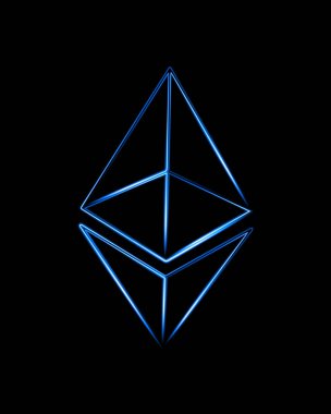 Neon etkisine sahip eter ikonunun izole edilmiş vektör çizimi. Kripto para birimi.