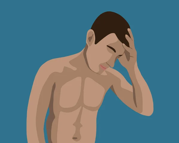 Migrän Man Vektor Isolerad Illustration Man Har Huvudvärk Mannen Håller — Stock vektor