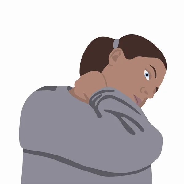 Illustration Vectorielle Isolée Une Fille Souffrant Douleurs Cou Une Femme — Image vectorielle