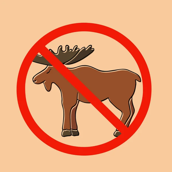 病媒孤立地说明了麋鹿灭绝禁令的标志 禁止猎杀麋鹿在路标上的麋鹿 — 图库矢量图片