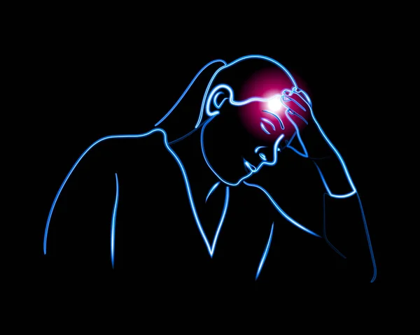 Vektor Mengisolasi Ilustrasi Sakit Kepala Wanita Neon Kontur Gambar Seorang - Stok Vektor