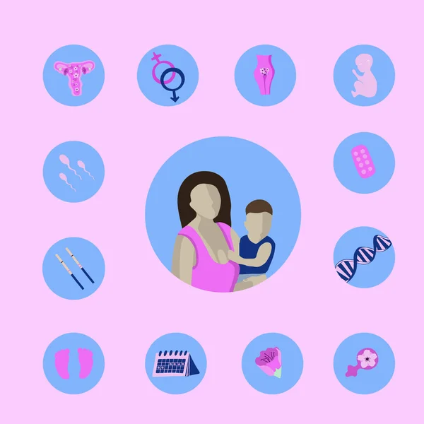 Hamilelik Planlama Ikonlarının Vektör Seti Dna Testi Kadın Sağlığı Çiftin — Stok Vektör