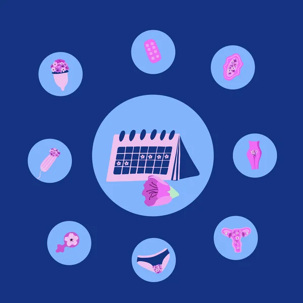 Ilustração Isolada Vetor Ícones Ciclo Menstrual Higiene Durante Menstruação Saúde —  Vetores de Stock
