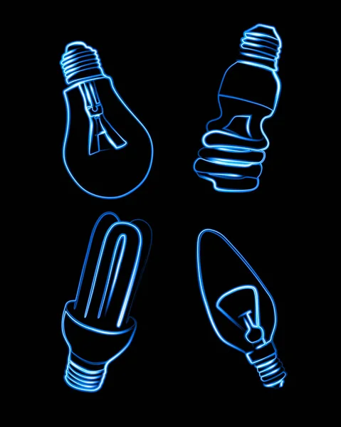 Illustration Vectorielle Isolée Ensemble Différents Types Ampoules Ampoules Néon Conservation — Image vectorielle