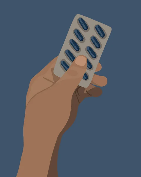 Vector Απομονωμένη Απεικόνιση Της Συσκευασίας Χάπι Στο Ανθρώπινο Χέρι Υπενθύμιση — Διανυσματικό Αρχείο