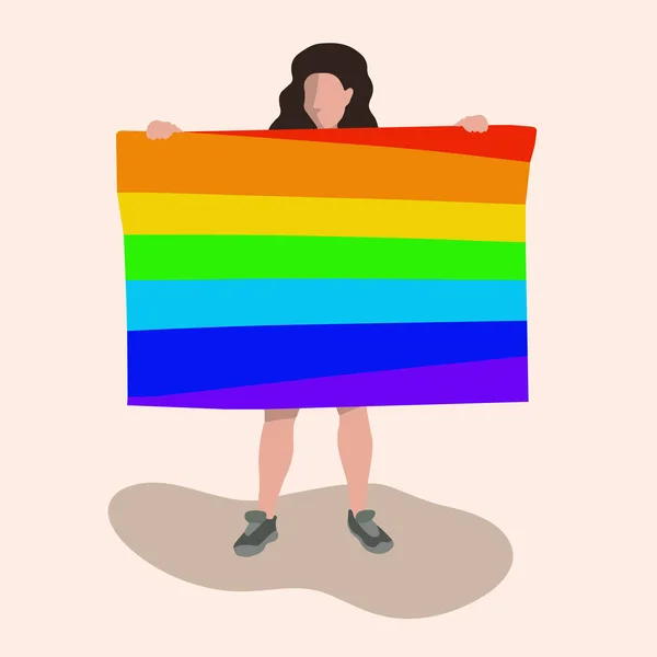 Vektör Lgbt Bayrağı Taşıyan Kızın Izole Edilmiş Görüntüsü Eşcinsel Geçit — Stok Vektör