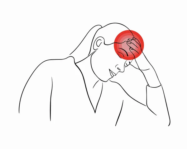 Vektor Diisolasi Ilustrasi Sakit Kepala Migrain Garis Besar Gambar Seorang - Stok Vektor