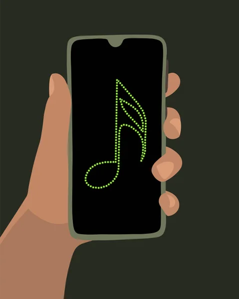 Векторні Ізольовані Ілюстрації Музики Онлайн Телефон Руці Нотою Екрані Слухай — стоковий вектор