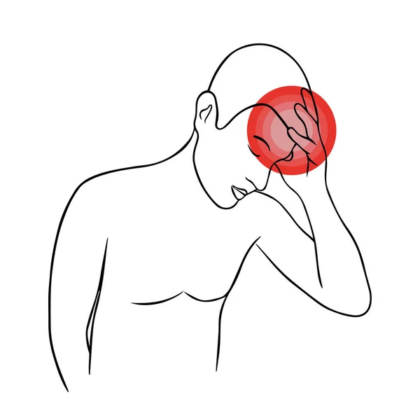Vektor Diisolasi Ilustrasi Sakit Kepala Garis Gambar Seorang Pria Memegang - Stok Vektor