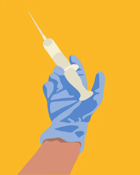 Ilustracja Pojedynczej Strzykawki Wektorowej Ludzkiej Ręce Szczepienie Wstrzyknięcia Fizykoterapia Insulina — Wektor stockowy