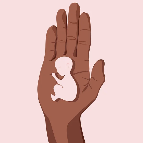 Bir Insanın Avucunda Bir Embriyo Düşük Doğmamış Bir Çocuk Çocuğunu — Stok Vektör