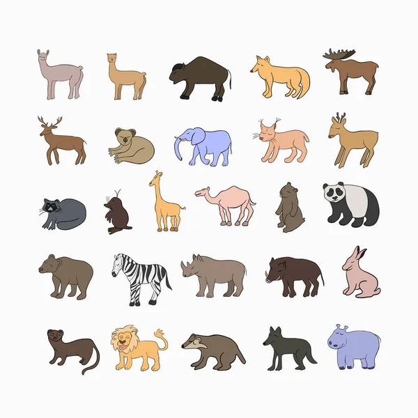 Vector Απομονωμένη Απεικόνιση Ενός Συνόλου Διαφορετικών Ζώων Ζωοτροφές — Διανυσματικό Αρχείο