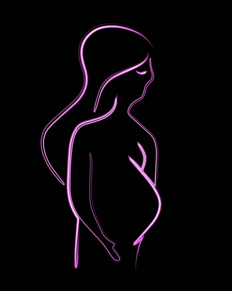 Vector Isolated Illustration Pregnant Woman Contour Drawing Pregnant Girl Neon — Stock Vector