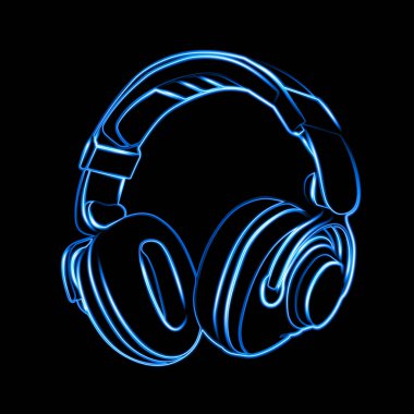 Neon efektli kulaklıkların izole edilmiş yansıması. Kulaklıklar siluet.