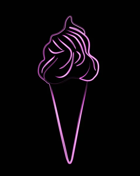 一个孤立的冰淇淋的例子 具有霓虹灯效果的冰淇淋线绘图 — 图库矢量图片