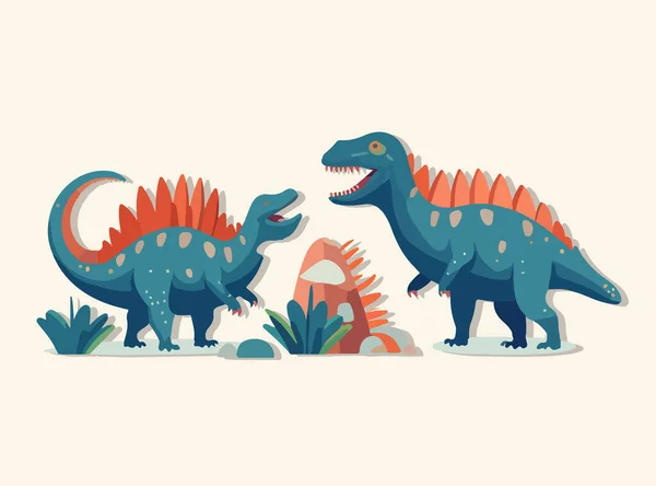 Dinosauří Vektor Izolované Ilustrace Matka Dětští Dinosauři — Stockový vektor