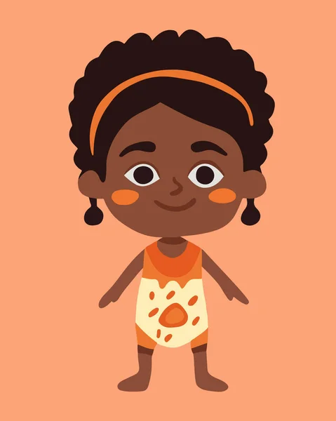 Illustration Vectorielle Isolée Petite Fille Africaine Enfant Peau Foncée — Image vectorielle