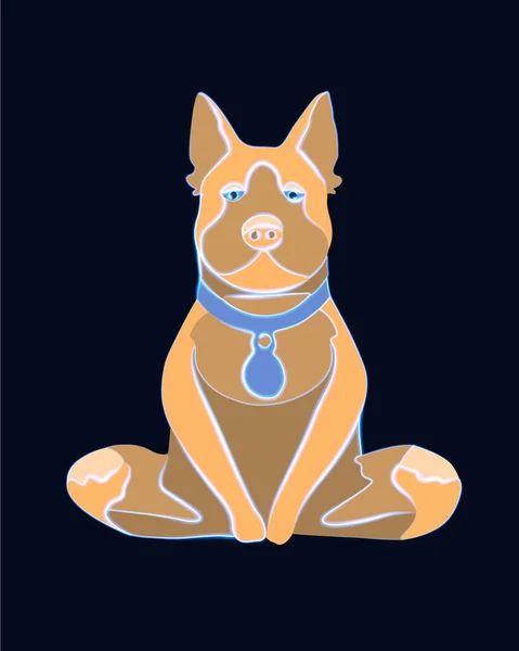 Vector Isolated Illustration Yoga Dog Neon Effect Dog Lotus Position — Stock Vector
