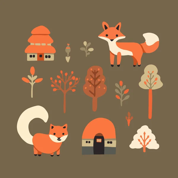 stock vector Vector isolated illustration of set with foxes.