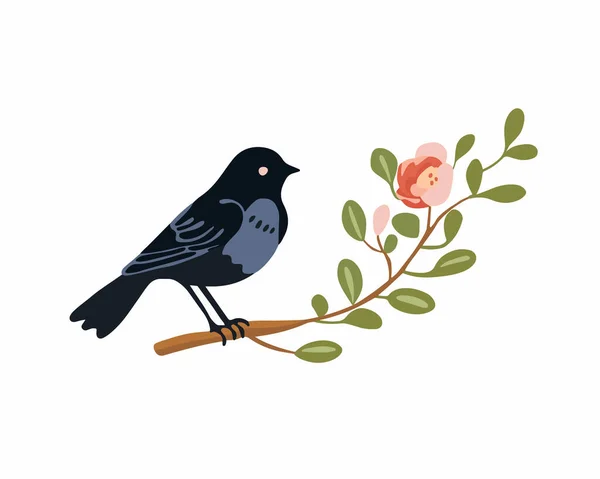 Vector Isolated Illustration Bird Sitting Branch — Stock Vector