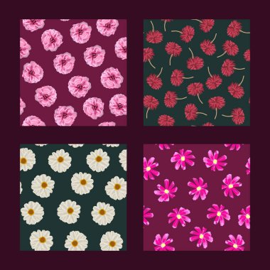 Çiçekli bir desen dizisinin vektör izole çizimi.