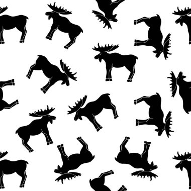 Repeated black elk silhouettes on a white backdrop create a striking and playful design, perfect for a variety of creative projects clipart