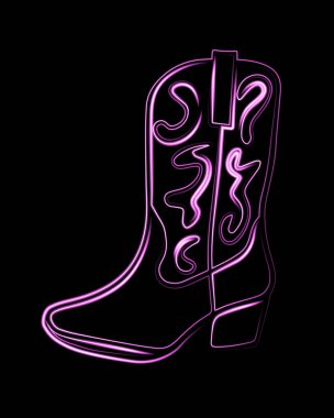 The glowing outline highlights the intricate details of a stylish cowboy boot clipart