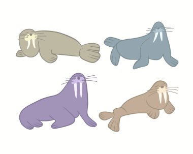 Beyaz zemin üzerinde bir dizi karikatür mors izole edilmiş vektör çizimi.