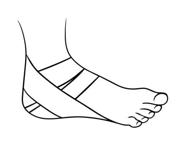 Topuk bandajının vektör izole çizimi. Topuk yaralanmaları için ilk yardım..