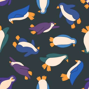 Penguenlerle izole edilmiş bir örüntünün vektör çizimi.