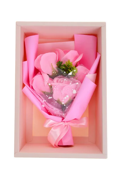 Caja Regalo Abierta Con Cinta Rosa Flor Interior Aislada Blanco — Foto de Stock