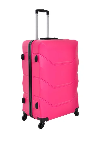 ピンクの旅行スーツケース白い背景 — ストック写真