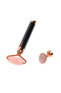 Beyaz arka planda çift başlı yüz masajcısı.