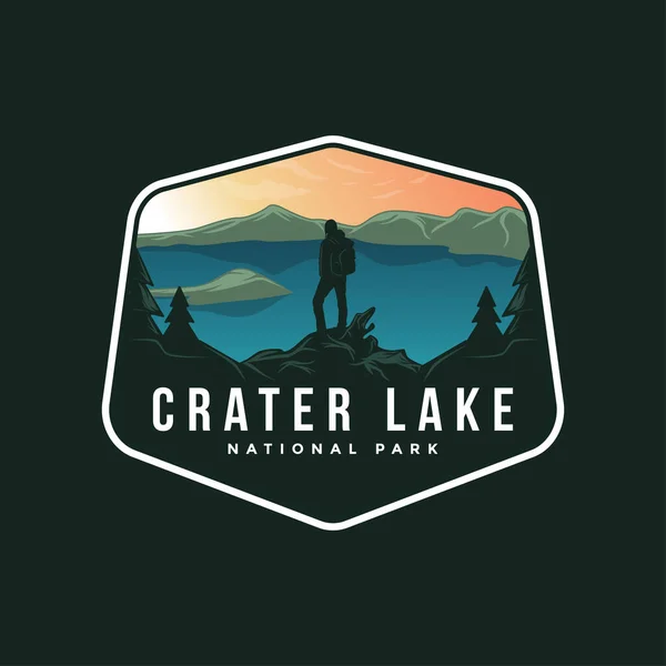 Ilustrações Logotipo Emblema Parque Nacional Cratera Fundo Escuro — Vetor de Stock