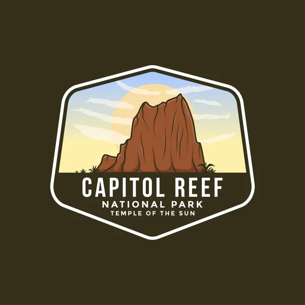 Capitol Reef National Park Emblema Ilustração Fundo Escuro Templo Sol —  Vetores de Stock